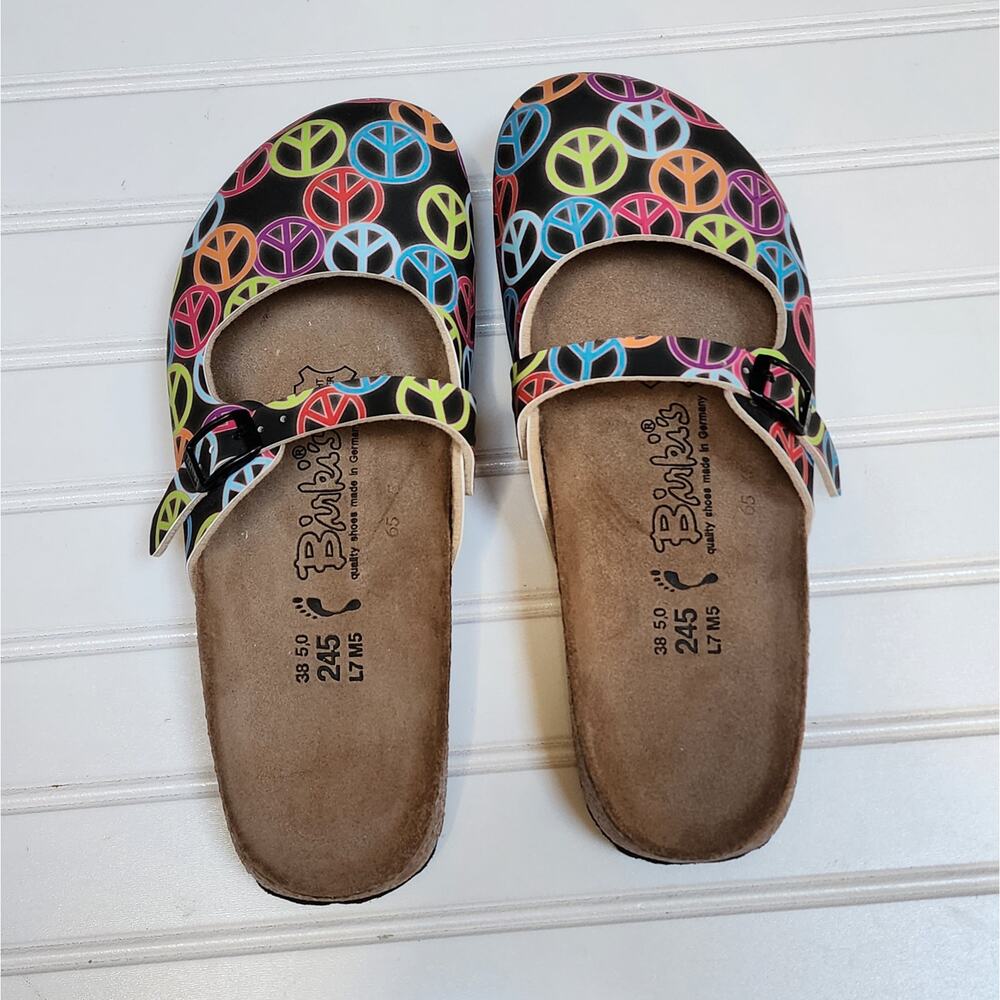 Birkenstock Birki's Peace Sign Print Mary Jane Clogs Size 7 Women's/5 Men's - Picture 2 of 10